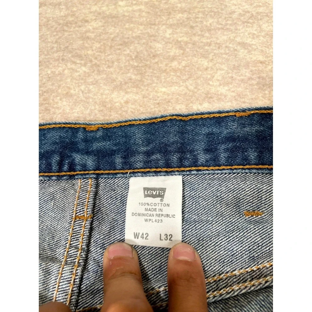 Levis 501 Original Fit Jeans Mens 42x32 Blue Denim Cotton Straight Leg High Rise